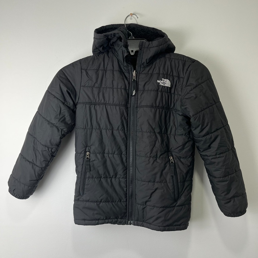North Face jacket Kids M 10/12 puffer Reversible full zip pockets hood fleece